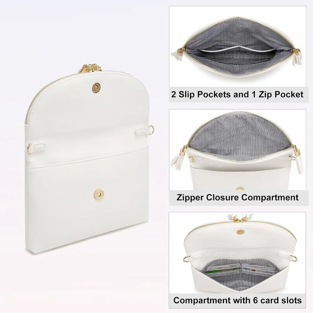 Women's Faux Leather Envelope Clutch Crossbody Bag with Multi Compartments